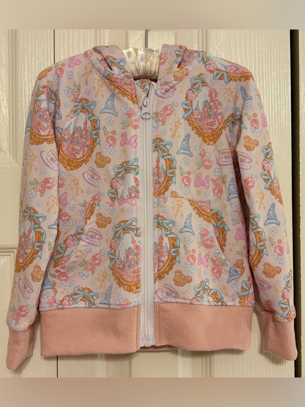 Kids Pink Castle Print Zip Hoodie Jacket